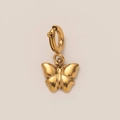 Detail van gepolijste 18k vergulde roestvrijstalen vlinder hanger met ronde sluiting - Gouden Vlinder Hanger