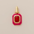 Detail of 18K gold plated strawberry pendant with red rectangular stone and pink enamel - Rose Pink Square Style