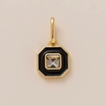 Close-up of octagonal gold pendant with black enamel inlay and square zircon gemstone - Black Octagon Style