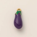 Macro di ciondolo a melanzana viola con foglie verdi e gancio placcato oro 18 carati - Ciondolo Melanzana