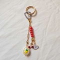 Detail of colorful multi-element keychain charm with resin heart and cherry pendants - Cherry And Heart Charm