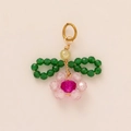 Handgefertigter rosa Blumenanhänger mit bunten Kristallperlen und goldfarbenem Ring - Rosa Blume Anhänger (Gold)