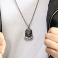 Silver Jesus pendant necklace for men with box chain, styled with a black leather jacket - Steel Color Pendant (Without Chain)