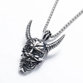 Punk style stainless steel Hannya mask necklace with long horns and vintage box chain - Hannya Mask
