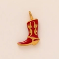 Pendentif botte de cow-boy rouge mode DIY avec placage en or 18 carats et finition émail - Pendentif Botte de Cowboy Rouge