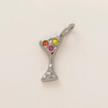 Cocktailglas-Anhänger in Silber-Finish mit drei leuchtend orange gelb rosa Edelsteinen - Nr. 5 Weinglas Anhänger / Retro-Mattsilber