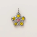 Blumenanhänger mit fünf Blütenblättern, gelben Steinen und Vintage-Silber-Finish - Blumenanhänger Nr. 16 / Retro-Silber/Gelb-Rosa-Stein