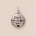 Runder Vintage-Silberanhänger mit Gravur God gave me you und kleinem Herzmotiv - Inspirierender runder Anhänger (God gave me you) / Antik Silber