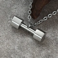 Silver dumbbell pendant necklace with O-chain for fitness lovers on stone background - Steel (Pendant Only Without Chain)