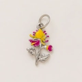 Pendentif fleur en argent avec pétales roses en émail et pistil jaune pour bijoux - Pendentif Chrysanthème