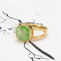 Retro hollow double-band ring with square emerald green natural stone in gold finish - US 6 / Gold Green
