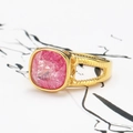 Macro shot of double-layered gold ring with a square pink natural stone detail - US 6 / Gold Pink