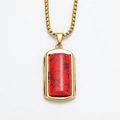 Pendente rettangolare dorato con pietra turchese rossa e catena a maglia box - Pendente Turchese Rosso Oro (Senza Catena)