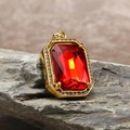 Detail of a square red gemstone pendant with zircon inlay on a grey stone background - Pendant Only (Without Chain) / Gold Rose Red (HT-4146)