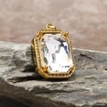 Macro detail of square emerald-cut crystal pendant on a natural stone background - Pendant Only (Without Chain) / Gold Transparent (HT-4146)