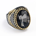 Vintage-Ring für Herren aus Edelstahl mit großem ovalem dunkelgrauem Edelstein und Retro-Textur - Größe 7 / Zweifarbig Erzschwarz Edelstein
