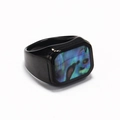 Polished black titanium steel ring featuring a rectangular rainbow abalone shell inlay - Size 7 / Black Abalone Shell