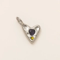 Herzanhänger mit Hammerschlag-Optik, lila und gelben Edelsteinen in Silber - Flaches Herz-Stil (Nr. 17) / Silber (Zweifarbige Steine)