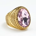 Retro Edelstahlring für Herren in Gold mit großem ovalen rosa Edelstein und Punkttextur - Größe 7 / Gold Rosa