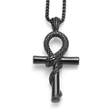 Gothic black stainless steel Ankh cross necklace featuring a detailed snake wrap design - Pendant Only (Without Chain) / Black