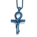 Detail of blue electroplated Ankh cross pendant with coiled snake on round box chain - Pendant Only (Without Chain) / Blue