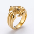Gothic skull and cross stainless steel hip-hop ring for men in polished gold finish - US 7 / Gold