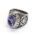 Vista macro de anillo punk vintage con gema morada y grabado del Ojo de la Providencia - Talla 7 / Estilo de Gema Púrpura (Estilo Acero 27)