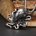 Retro octopus titanium steel pendant with metallic chain in vintage silver finish - Pendant Only (No Chain) / Steel