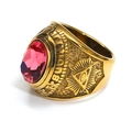 Macro de anillo punk dorado con cristal rojo y grabado del ojo de la providencia - Talla 7 / Estilo de Gema Roja (Estilo Dorado 13)