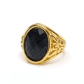 Detailed close-up of retro punk titanium steel ring with blue sandstone inlay - US 7 / Gold Purple Sandstone