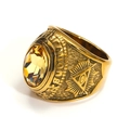 Detalle de anillo punk dorado con gema amarilla y grabado del Ojo de la Providencia - Talla 7 / Estilo de Gema Amarilla (Estilo Dorado 20) / Dorado