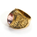 Detalle del grabado del ojo masónico y piedra rosa en anillo punk de acero inoxidable - Talla 7 / Estilo de Gema Rosa (Estilo Dorado 15) / Dorado