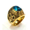 Detalle macro de anillo vintage dorado con zafiro azul óvalo y relieves laterales finos - Talla 7 / Estilo de Gema Azul Oscuro (Estilo Dorado 14) / Dorado