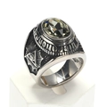 Detalle de anillo punk vintage con grabado del Ojo de la Providencia y piedra oscura - Talla 7 / Estilo Ovalado Negro (Estilo Acero 9) / Color acero