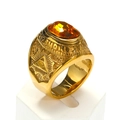 Detalle de anillo de sello dorado con piedra ámbar y grabado del Ojo de la Providencia - Talla 7 / Estilo de Gema Naranja (Estilo Dorado 5)