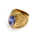 Detalle de anillo masónico dorado con gema púrpura y el Ojo de la Providencia - Talla 7 / Estilo de Gema Púrpura (Estilo Dorado 16) / Dorado