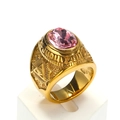Anillo punk de acero de titanio dorado con piedra ovalada rosa y relieve del ojo que todo lo ve - Talla 7 / Estilo Ovalado Rosa (Estilo Dorado 8) / Dorado