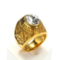 Anillo punk dorado para hombre con gran gema ovalada y grabado del ojo que todo lo ve - Talla 7 / Estilo de Gema Clara (Estilo Dorado 7) / Dorado