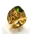 Anillo punk cabeza de cabra en acero de titanio con cristal verde y acabado dorado liso - Talla 7 / Estilo de Gema Verde (Estilo Dorado 12) / Dorado