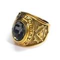 Anillo punk de titanio dorado con gran piedra negra y el ojo de la providencia - Talla 7 / Estilo de Gema Negra (Estilo Dorado 28) / Dorado