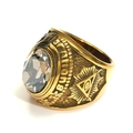 Anillo punk dorado con relieve del Ojo de la Providencia y gran piedra preciosa clara - Talla 7 / Estilo Ovalado Claro (Estilo Dorado 24) / Dorado