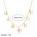 18K gold plated stainless steel necklace with pink zircon and multi-element charms - Donut Pendant