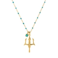 Collana a tridente placcata oro 18K con perline blu e ciondolo in strass quadrato su bianco - Stile Pietra Portafortuna di Dicembre