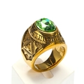 Anillo punk para hombre en oro con cristal ovalado verde y diseño del Ojo de la Providencia - Talla 7 / Estilo de Gema Verde (Estilo Dorado 9) / Dorado