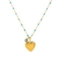 Collana vintage con medaglione a cuore placcata oro 18K con perline turchesi e cristallo - Stile Pietra Portafortuna di Settembre