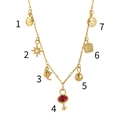 Collar de acero inoxidable chapado en oro de 18K con siete dijes y colgante de rubí - Sacred Sound Om Pendant