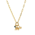 Dettaglio della collana placcata oro 18 carati con ciondolo elefante e gemma blu - Ciondolo Pietra Natale Settembre