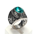 Anillo punk de acero de titanio con diseño de cabeza de cabra y gema turquesa tallada - Talla 7 / Estilo Ovalado Verde Azulado (Estilo Acero 10) / Color acero