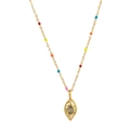 Détail du pendentif feuille avec pierre précieuse et perles colorées sur chaîne dorée - Pendentif Plume Seul (Sans Chaîne)