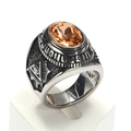 Anillo punk de acero para hombre con gema naranja y relieve del ojo de la providencia - Talla 7 / Estilo Ovalado Ámbar (Estilo Acero 12) / Color acero
